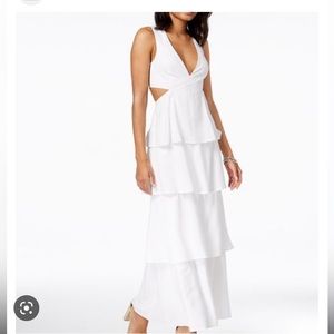 BARDOT Cutout Ruffle Tiered Maxi Dress White {3D8}
